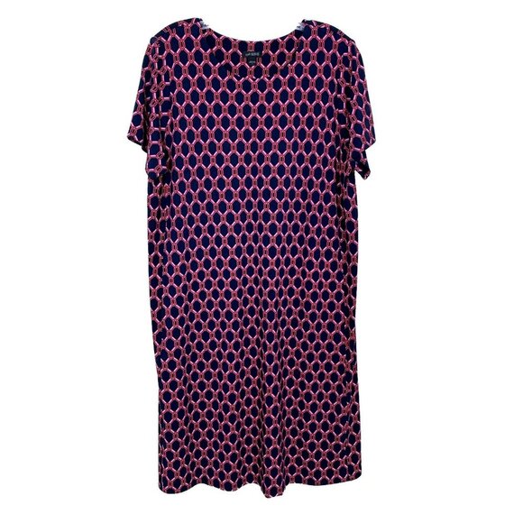 J Jill Wearever Collection Womens L Dress Short Sleeve Knit Navy Pink Geo Print - Picture 1 of 15